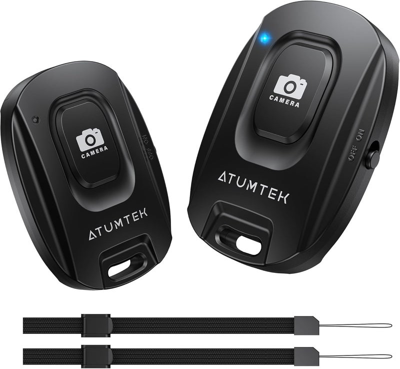 ATUMTEK Camera Remote Shutter for iPhone and Android Smartphones (2 Pack), Wireless Phone Remote Control Selfie Button for Photos and Videos (Bluetooth 5.2), Wrist Strap Included, Black - Image 1